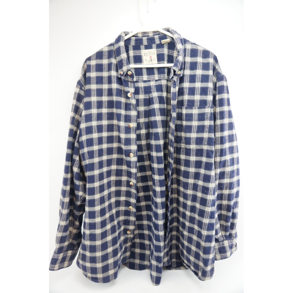 Red Head Brand Co Mens Plaid Flannel Button Up Shirt 2XL Blue Beige‎ Tear